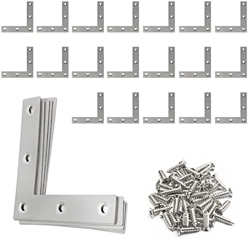 Braçadeiras e Suportes de Viga |   2Pcs Suporte de Canto Plano em L 6Mm X 6Mm (2.4″ X 2.4″) Suporte em L Plano, Placas de Reparo em Aço Inoxidável em L com Parafusos para Estruturas, Móveis e Armários.