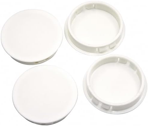 Conectores de Hardware |   2″ (50mm) Tampões Plásticos para Furos Redondos, Tipo Embutido, Fechamento por Clipe para Parafuso de Porta, Tampões para Furos de Prateleira, Tampa para Furos de Perfuração, Móveis de Armário, Prateleiras, Tampas de Inserção de Tubo, 4 Peças Brancas