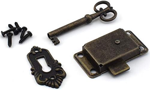 Ferragens para Móveis |   Fechadura de Gaveta Retro Estilo Vintage com Fecho de Molas Quadrado, Acompanha Chave e Parafusos Correspondentes para Mesa de Escritório/Caixa de Joias/Armário/Despensa (Bronze)