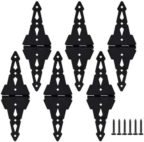 Ferragens para portões |   Dobradiças de Portão de Madeira Master Hardware para Cercas de Madeira – Dobradiça de Portão de 8″ para Uso Pesado com Acabamento Preto Decorativo e Parafusos (Pacote com 6)