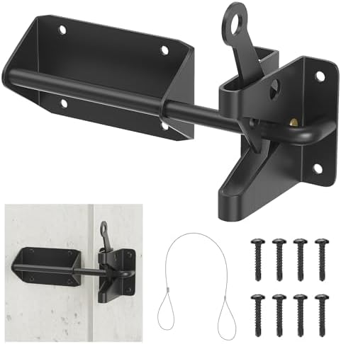 Ferragens para portões |   Fecho Automático de Alta Resistência para Cerca de Madeira, Fechos de Porta de Portão com Gravidade Autolock com Cabo, Kit de Hardware de Segurança para Jardim Externo, Piscina, Portões de Metal, Cerca de Vinil (Preto)