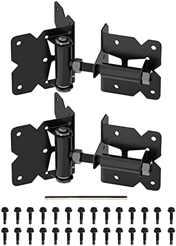 Ferragens para portões |   Hastes de Fechamento Automático para Portões – Hastes de Portão Pesadas para Cercas de Madeira, Vinil e PVC, Hastes Ajustáveis de 90 Graus para Exteriores, Kit de Ferragens para Portão com 28 Parafusos Duráveis e Ferramenta Ajustadora de Balanço – Preto