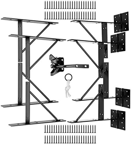 Ferragens para portões |   Kit Antienrugamento para Portão com Dobradiças Pesadas para Cercas de Madeira – Suporte de Esquina Antienrugamento para Portas, Portões de Curral, Janelas de Madeira (2 Conjuntos de Kit para Portão e Fechadura para Portão)