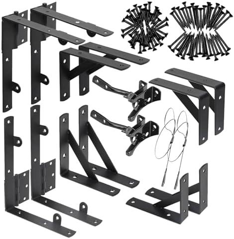 Ferragens para portões |   Kit de Hardware para Portão com 2 Conjuntos de Fechadura, Braçadeiras de Canto para Portão, Kit de Hardware para Estrutura de Portão Antissag com Dobradiças para Cercas de Madeira, Portões de Entrada, Portas de Galpão e Portões de Curral.