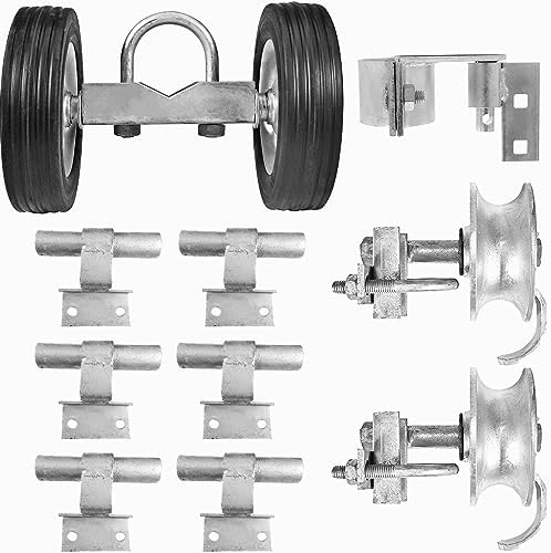 Ferragens para portões |   Kit de Hardware para Portão Deslizante de Cadeia (6″ Rut Runner, 2 Rodas de Trilha, 6 Suportes de Trilha Montados na Parede, 1 Fechadura de Rolo)