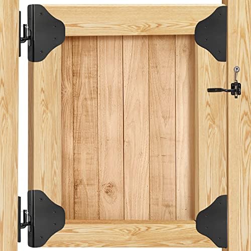 Ferragens para portões |   Kit de Porta de Cerca com Ferragens para Porta e Fechadura – Dobradiças de Porta de Ângulo Reto de 9 Graus Atualizadas – Kit de Porta Antisag – Suporte de Canto para Porta (1 Conjunto)