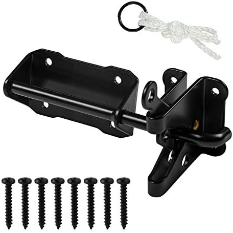 Ferragens para portões |   Trava Automática de Alta Resistência para Cercas de Madeira com Corda de Puxar, Travas de Porta de Portão de Gravidade Autolock de 7,5″ com Cabo para Jardim Externo, Piscina, Portões de Metal, Cerca de Vinil, Acabamento Preto