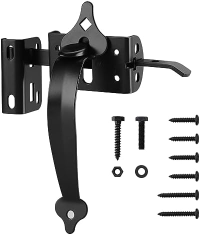 Ferragens para portões |   Trava de Portão com Botão, Fechaduras de Porta Autolock e Kit de Manivela de 9″, Hardware de Fechadura de Aço para Portão de Madeira/Vinil, Portão de Swing Externo, Preto com Parafuso