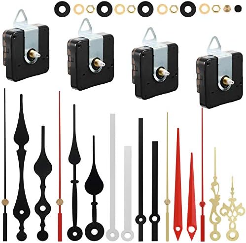 Hardware de Relógio |   4 Peças Mecanismo de Movimento de Relógio de Quartzo DIY com Bateria – Kit de Motor de Relógio com 6 Conjuntos de Ponteiros (0,5 Polegadas / 13 Mm, Vermelho, Branco, Preto, Dourado)