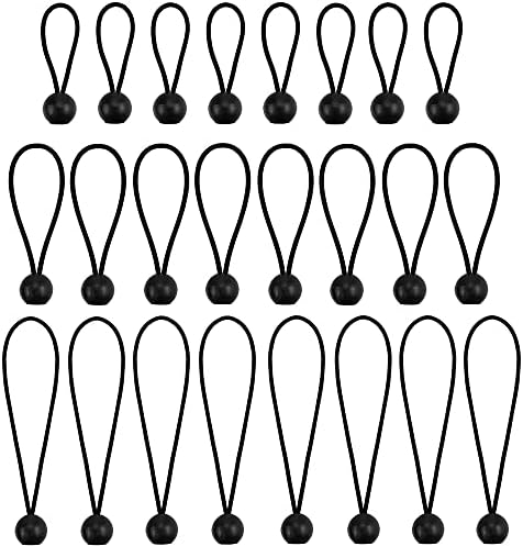 Lonas e Cintas de Amarração |   24 Peças de Bolas Bungee 4, 6, 9 Polegadas – Bolas Bungee Pretas de Alta Resistência, Cordas Bungee para Lona, Fios Elásticos de 4mm de Espessura para Camping, Tendências, Cargas e Fixação.