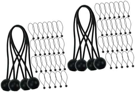 Lonas e Cintas de Amarração |   60 Peças de Corda Elástica para Lonas, Tendas e Atividades ao Ar Livre – Corda Bungee Preta, Corda Elástica para Amarração, Pequenas Cordas Bungee com Bolas, Corda Bungee com Bolas de Plástico.