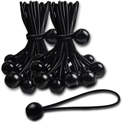 Lonas e Cintas de Amarração |   70 Peças de Cordas Elásticas Pretas de 9 Polegadas com Bolas, Cordas Elásticas para Uso Pesado para Exterior e Interior, Bolas de Bungee para Amarração de Lonas, Acampamento, Montagem de Abrigos, Segurança de Cargas e Aplicações Domésticas.