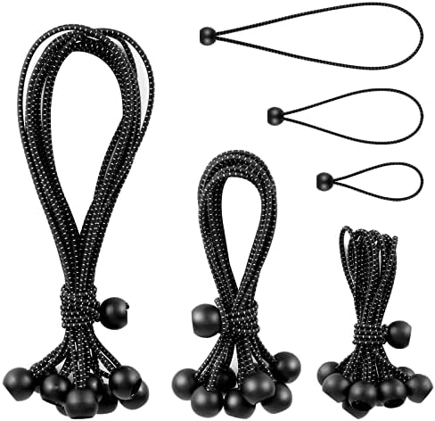 Lonas e Cintas de Amarração |   Bolas Bungee de 6, 9 e 12 Polegadas em Tamanhos Variados, 30 Peças de Cordas Bungee para Lona Pesadas, Bolas Bungee para Amarração de Lona com Bolas para Camping, Abrigos, Carga e Postes de Tenda com Resistência a UV.