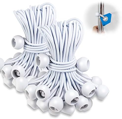 Lonas e Cintas de Amarração |   Bungee Balls 9 Polegadas, 100 Peças de Bungee Branco com Bolas, Amortecedores de Tarp Pesados para Camping, Abrigos, Carga e Postes de Tenda com Resistência a UV