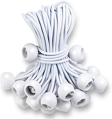 Lonas e Cintas de Amarração |   Corda Bungee com Bolas de 8 Polegadas, 50 Peças de Laços Bungee com Bolas para Amarração Pesada de Tendas, Abrigos, Gazebos, Telas de Projetor e Postes de Tenda com Resistência a UV (Branco)