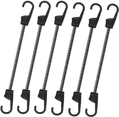 Lonas e Cintas de Amarração |   Corda Bungee com Ganchos Duplos, 12 Polegadas, Pacote com 6 Mini Cordas Bungee de 1/3 de Polegada, Fita Elástica Forte para Amarração, Ideal para Camping, Lonas, Bagagens, Suporte para Bicicleta, Barraca.