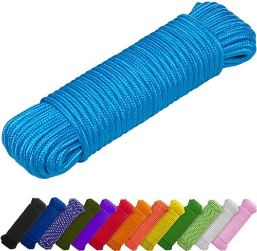 Lonas e Cintas de Amarração |   Corda – 27 Metros X 6 Mm – Azul Céu – Corda Utilitária Forte para Múltiplos Usos – Camping, Artesanato, Mastro de Bandeira, Interno e Externo – Cordão Leve de Polipropileno Nylon Trançado em Diamante