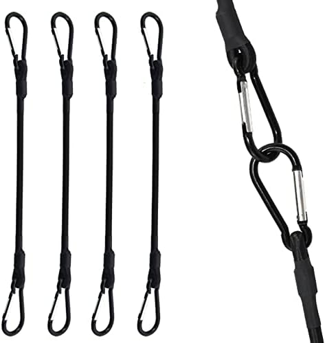 Lonas e Cintas de Amarração |   Corda Elástica de 18 Polegadas com Gancho Carabiner | Pacote com 4 Peças de Fitas de Látex Superiores e Resistentes, Cordas Elásticas Fortes que Fixam em Pontos de Ancoragem de Bagageiros/Cargas/Camping/RV/Carrinhos de Mão, etc.