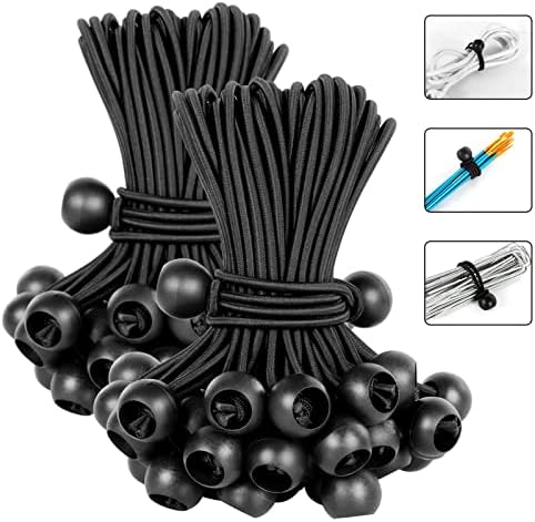 Lonas e Cintas de Amarração |   Cordas elásticas com bolinhas para lona de 6 polegadas, 100 peças de bolinhas elásticas para lona, amarras de alta resistência para lona de toldo, ideal para camping, abrigo, carga e postes de tendas, com resistência aos raios UV.