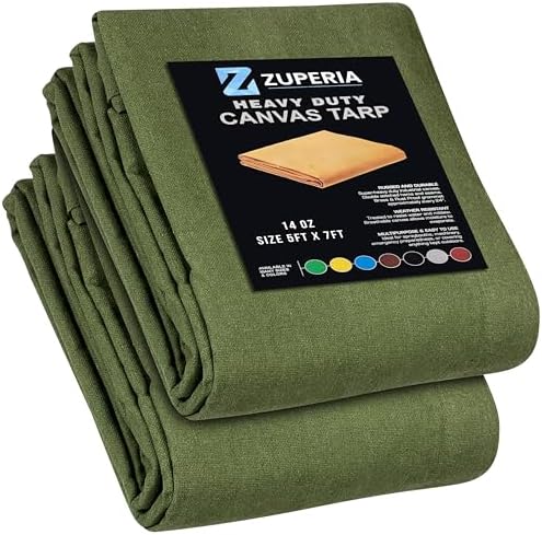 Lonas e Cintas de Amarração |   Lona Premium 2 Pacotes, 5 X 7 Pés, 14Oz. Lona Pesada com Ilhós à Prova de Ferrugem, Resistente à Água, Lona Multifuncional para Camping, Tenda de Toldos, Telhado, Lenha (Og)