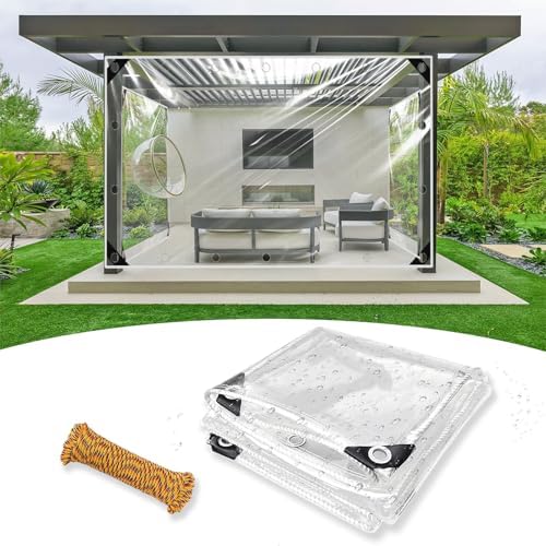 Lonas e Cintas de Amarração |   Lona Transparente, Lona Pesada e Impermeável 6X6 Pés com Ilhós, Lonas de PVC Vinil Resistentes a Rasgos para Proteção ao Ar Livre, Camping, Estufa, Pátio e Varanda.