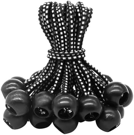 Lonas e Cintas de Amarração |   Pacote com 25 elásticos com bola (preto e branco 15 mm) para tendas, lonas, pôsteres, tensionadores de lona, laços expansores, suporte de lona, borracha de lona, tensionador de borracha, borracha para tendas 224