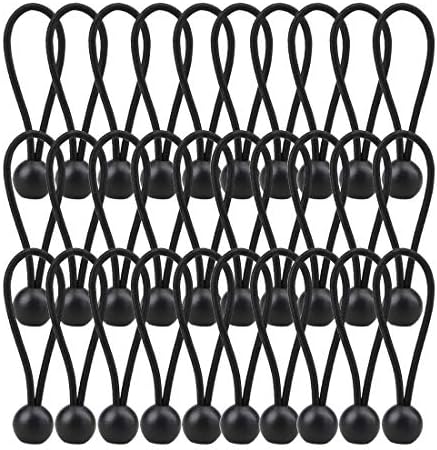 Lonas e Cintas de Amarração |   Pacote com 30 Bolas de Bungee, Bolas Pretas de Bungee Resistentes e Pesadas de 4 Polegadas, Cordas de Bungee para Lona Resistentes às Intempéries com 4Mm de Espessura – Para Camping, Tendões, Carga, Fixação de Fios e Mangueiras