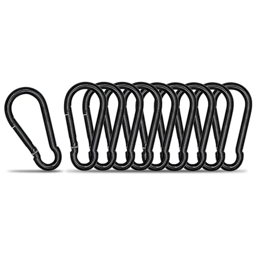 Snaps |   Pacote com 10 Clips de Carabina Pretos, Gancho de Molas Pesado de 1,57 Polegadas, Pequenos Clips de Carabina para Camping ao Ar Livre, Conjunto de Balanço, Rede, Viagens de Caminhada, Pesca, Chaveiro de Conexão Rápida