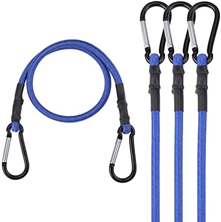 Lonas e Cintas de Amarração |   Corda Bungee de 24 Polegadas com Gancho de Liga de Alumínio, Pacote com 4, Fitas de Borracha Pesadas Superiores, Corda Elástica Forte para Tenda ao Ar Livre, Suporte de Bagagem, Camping, Carga, Bicicleta, Transporte, Armazenamento, Azul