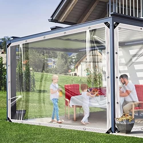 Lonas e Cintas de Amarração |   Lona Transparente Pesada e Impermeável 4X6 Ft, Lona Impermeável Transparente com Ilhoses 15,74 Mil, Cobertura à Prova d’Água para Jardim, Enclosure de Pátio, Camping, Cobertura de Tenda Externa, Toldos para Varanda.